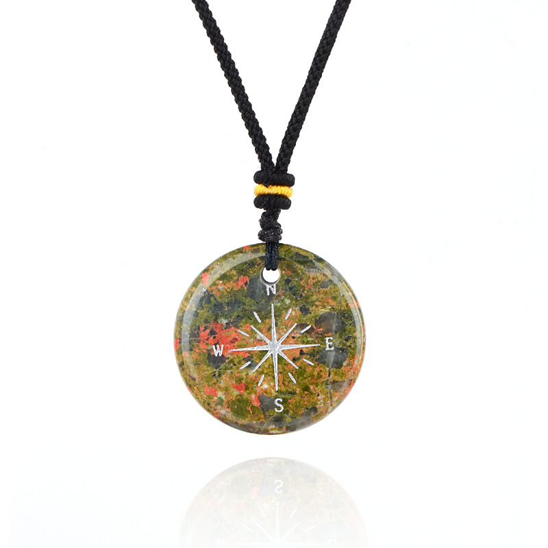 Natural Stone Viking Compass Pendant Necklace, Vegvisir Gift